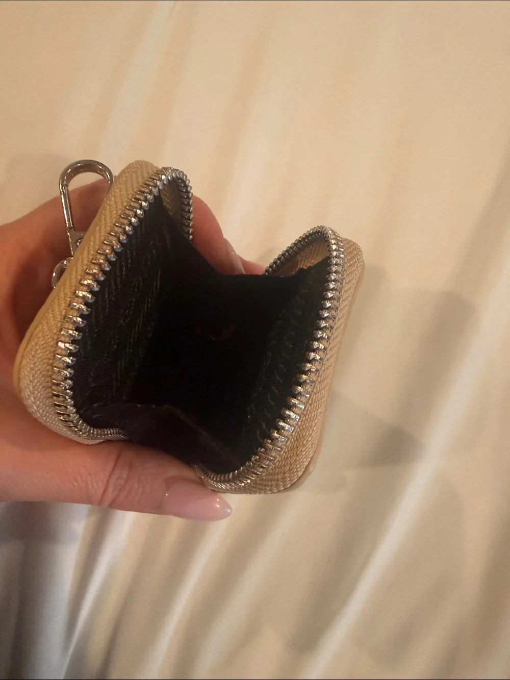 Beige Zip Card Case Wallet - card holder key chain